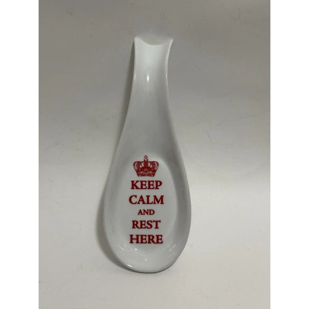 Keep Calm And Rest Here Spoon Rest White With Red Lettering